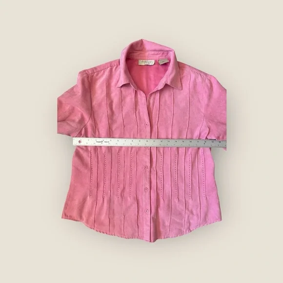 Lemon Grass Petite Faux Suede Button Down Shirt Jacket Pink Women’s PXL - Picture 8 of 9
